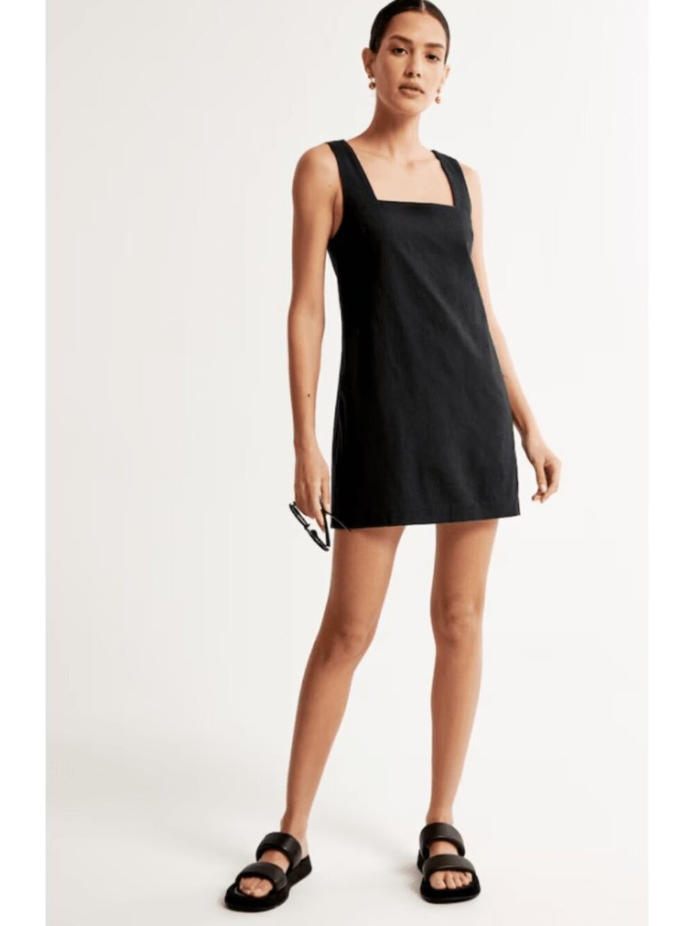 Abercrombie & Fitch Cotton Linen Black Square Neck Mini Dress Size XS